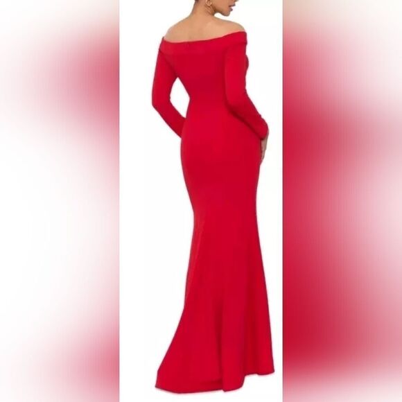 XSCAPE Illusion Long Sleeve Scuba Crepe Gown NWT size 10 Red - Picture 2 of 5